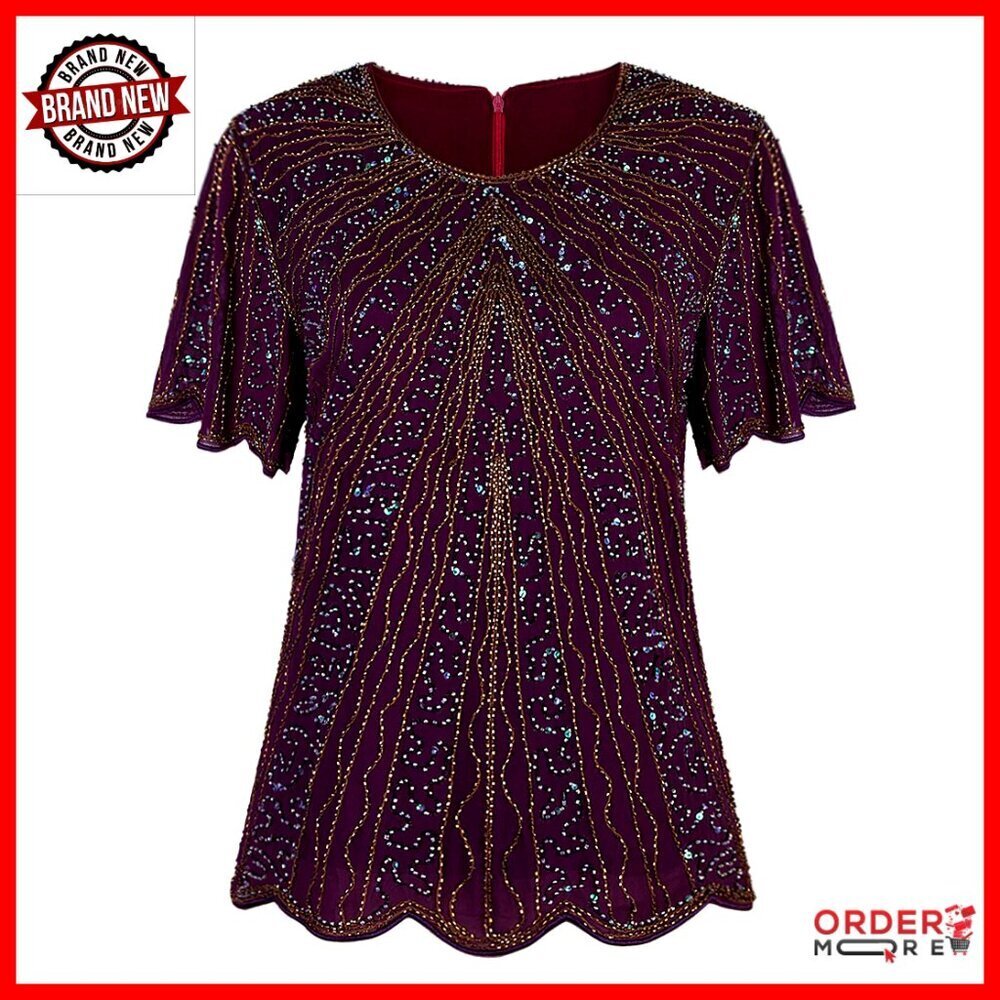 Vintage Beaded Sequin Blouse Tunic Small Medium Large X-Large